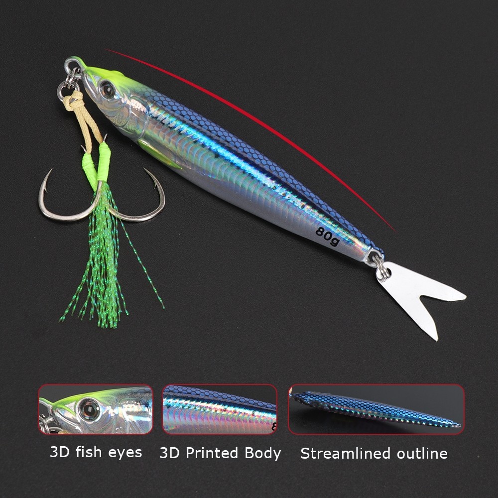 Tolure 2024 New Jigging Lures 40g 60g 80g Long Casting Fishing Jig Lure 3D Printed Body Luminous Sea Fishing Jigging wit