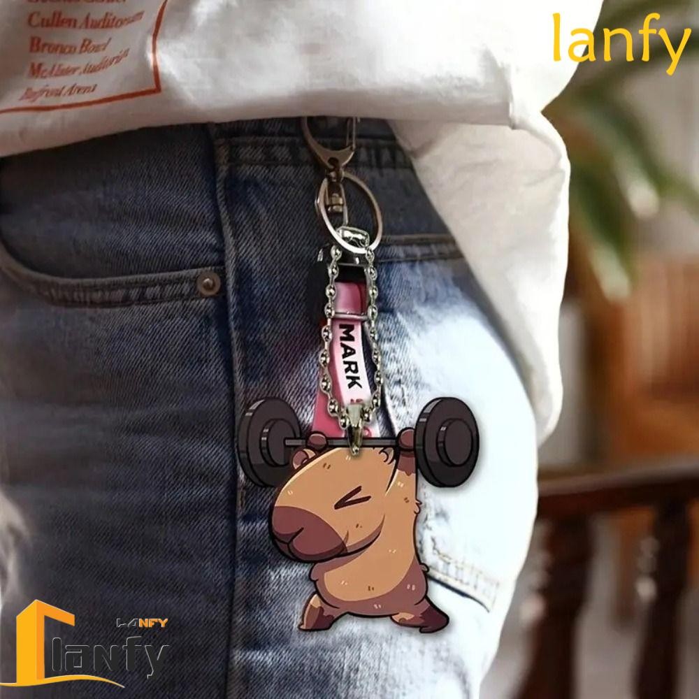 LANFY Capybara Weightlifter Key Ring, Keychain Hanging Decor Key Ring Pendant, Adorable Versatile Acrylic Kawaii Capybara Jewelry Accessories Backpack