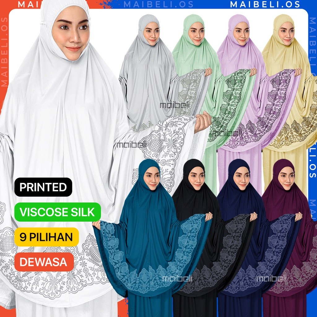 Telekung Printed Eksklusif Dewasa Free Size Saiz 3XL Universal Fit To XXXL Klasik Moden 2021 | TPE1