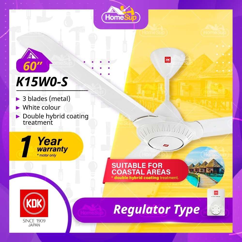 KDK Regulator Ceiling Fan K15w0-S - Coastal Area Exclusive, White (60″) Separate x1unit Kipas Siling