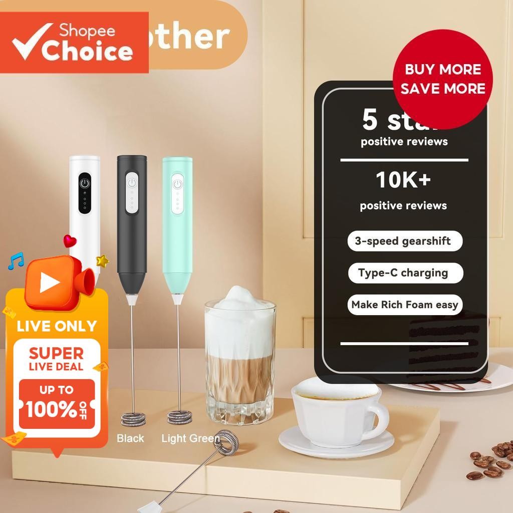 Milk Frother Handheld Egg Beater Rechargeable Coffee Frother, Matcha Whisk Drink Mixer for Coffee, Mini Foamer for Lattes, Cappuccino, Frappe, Matcha, Hot Chocolate-3 Speed