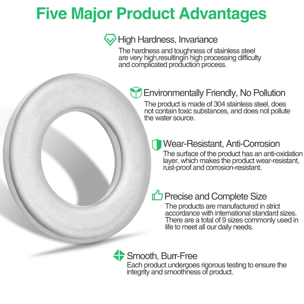 Reliable Versatile 580 PCS 304 Stainless Steel Flat Washers Assortment Kit 9 Sizes-M2/M2.5/M3/M4/M5/M6/M8/M10/M12 Ess... - Image 5