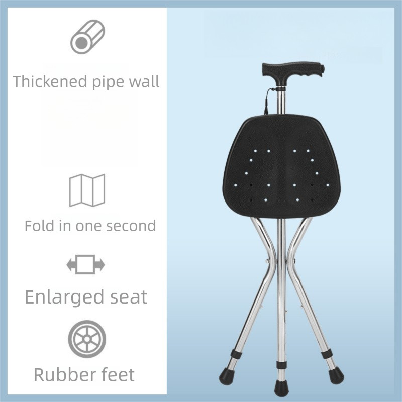 Walking Cane Stool Elderly Anti-slip Folding Walking Cane Chair、walking aid、walking cane、tongkat orang tua、tongkat lipat、tongkat 4 kaki、Foldable walking stick for elderly、tongkat kaki 4、拐杖椅子