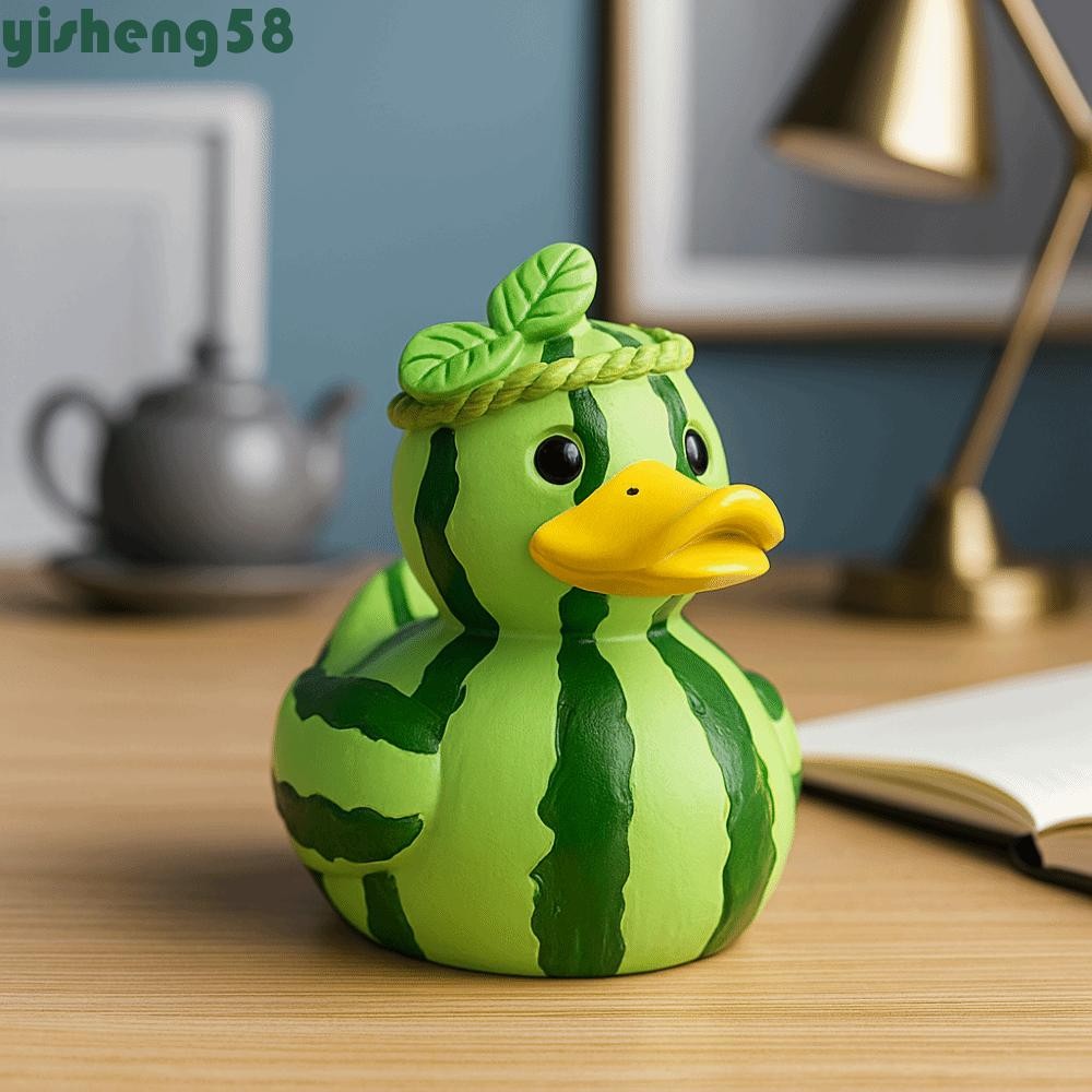 YISHENG Dragon Fruit Duck Figurine, Decorative Resin Watermelon Duck Statue, Cute Mini Funny Cartoon Duck Ornament Desktop Display