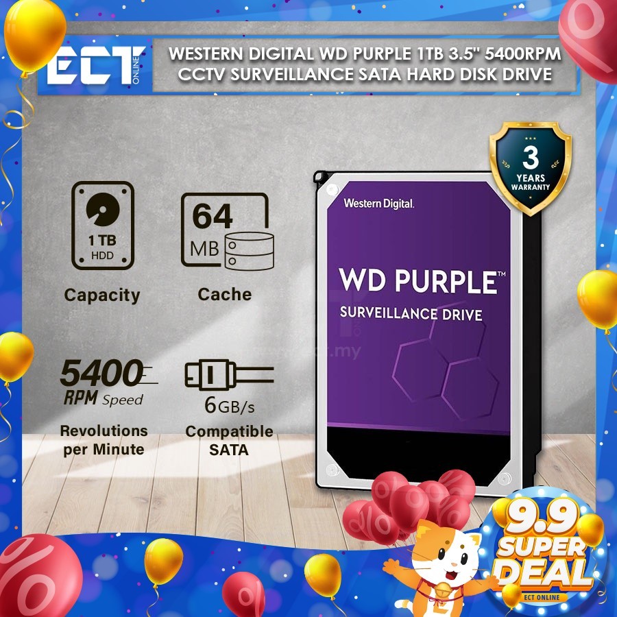 Western Digital WD Purple 1TB | 2TB | 3TB | 4TB | 6TB | 8TB 3.5" 5400RPM CCTV Surveillance SATA Hard Disk Drive HDD