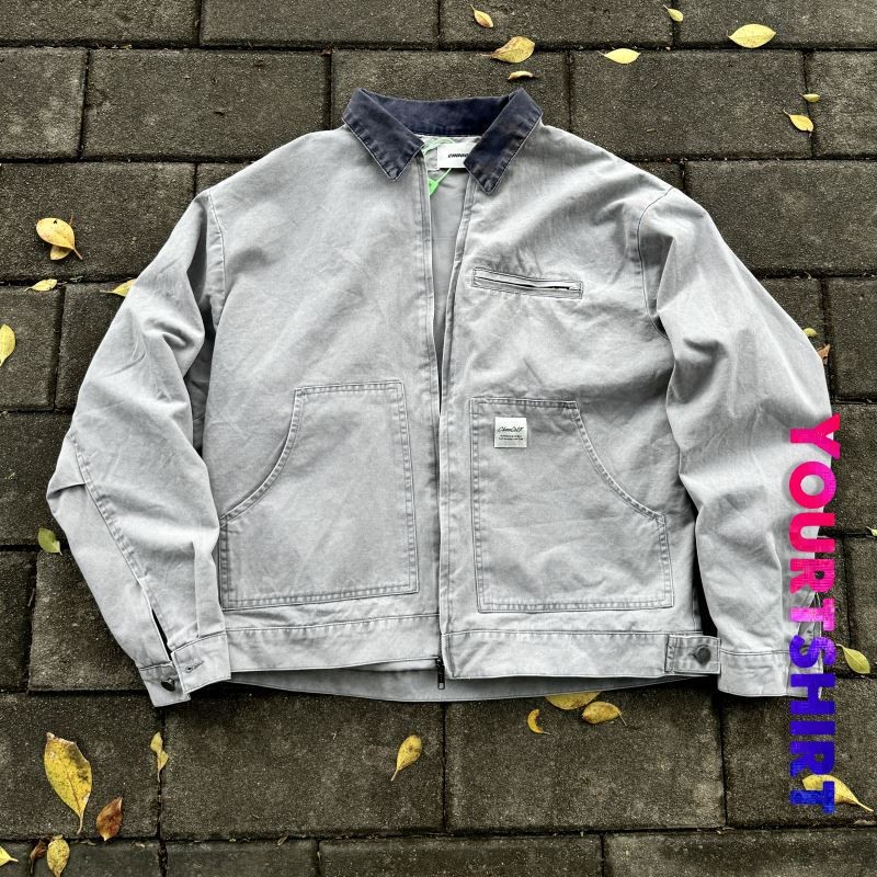 #J1 Pocket Make Old Vintage Korean Cotton Pasting Cloth Streetwear Oversized Fold-over Collar Fashion University Zipper Washing Color Collision Plus Size Jackets for Men