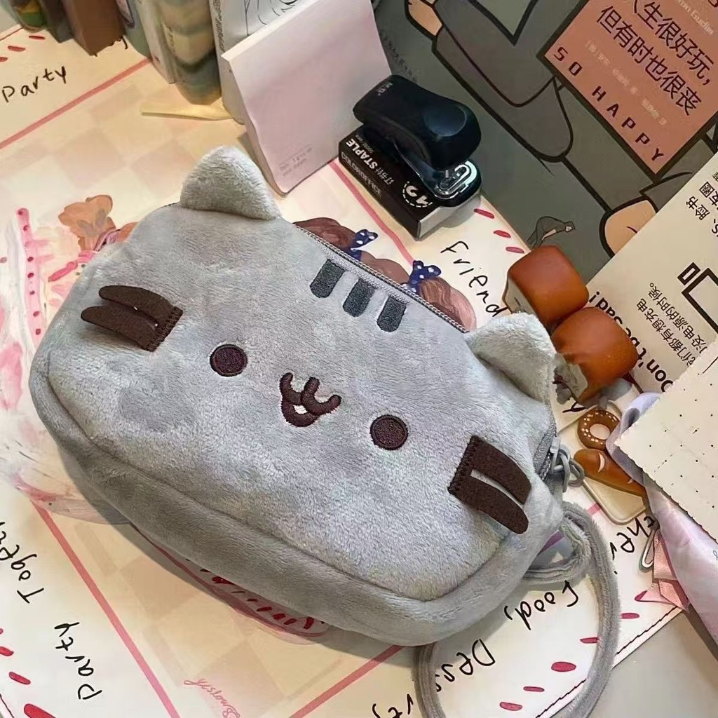 Plush Cute Cartoon Fat Lucky Cat Napping Stationery Pen Bag Large Capacity Student Stationery Storage Bag