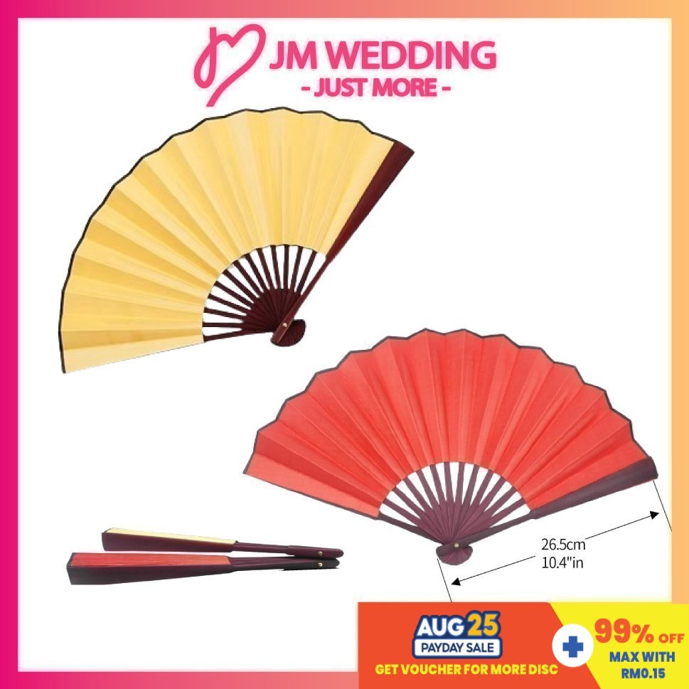 26.5cm Large Chinese Traditional Nylon-Cloth Folding Hand Fan Kipas tangan Asian Theme Bamboo Kayu