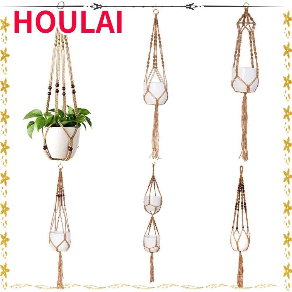 HOULAI Hanging Planter, Handmade Home Garden Supplies Hanging Flowerpot Basket, Horticultural Hemp Rope Hand Woven Flowerpot Mesh Bag