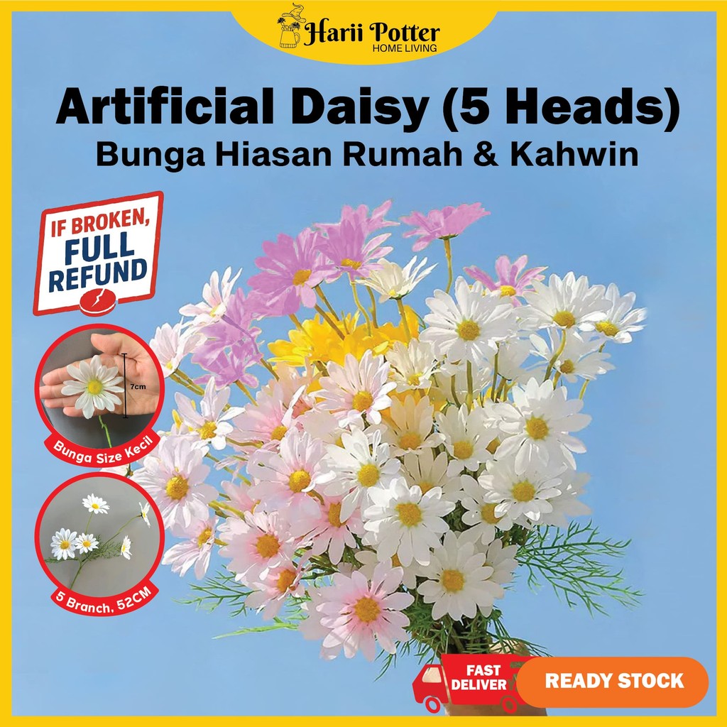 Daisy Artificial Flower Fake Flower Bouquet Bunga Hiasan Pelamin Bunga Hantaran Bunga Hiasan Daisy Bouquet Bunga Tangan