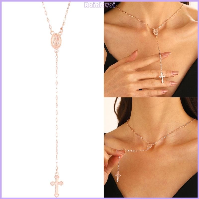 RAINL Trendy Crucifix Pendant Necklace Religious Cross Collarbone Chains Handcrafted Chokers for Children Multicolor Jew