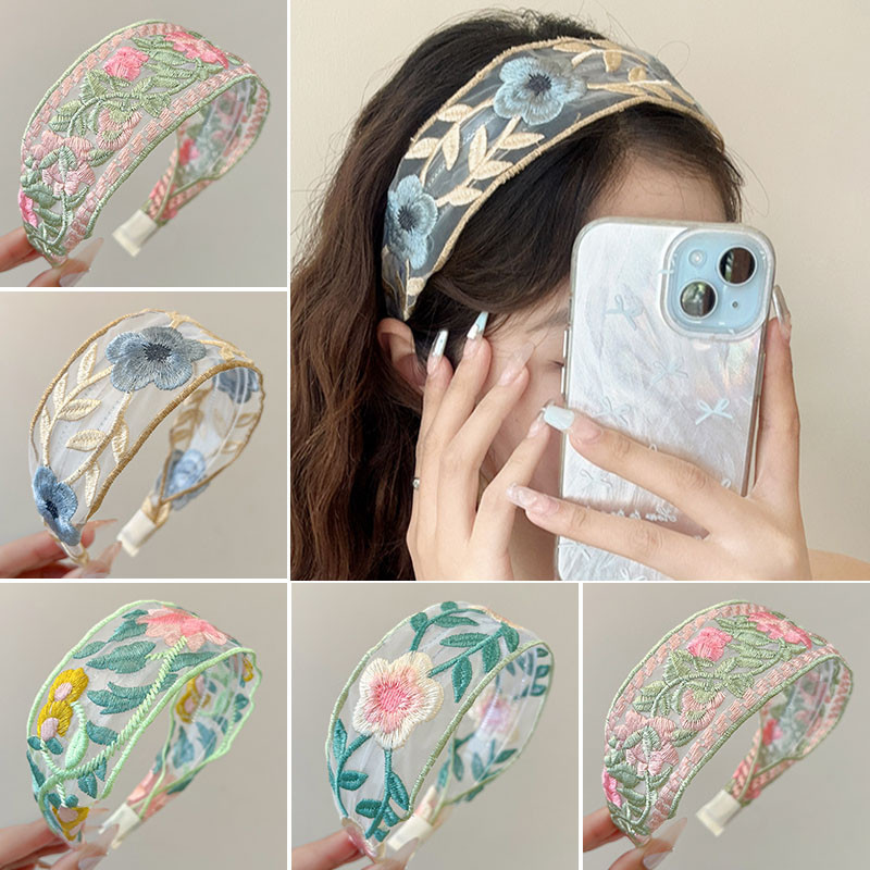 Women Fashion Vintage Floral Embroidery Headwear Hairbands Hair Accessory