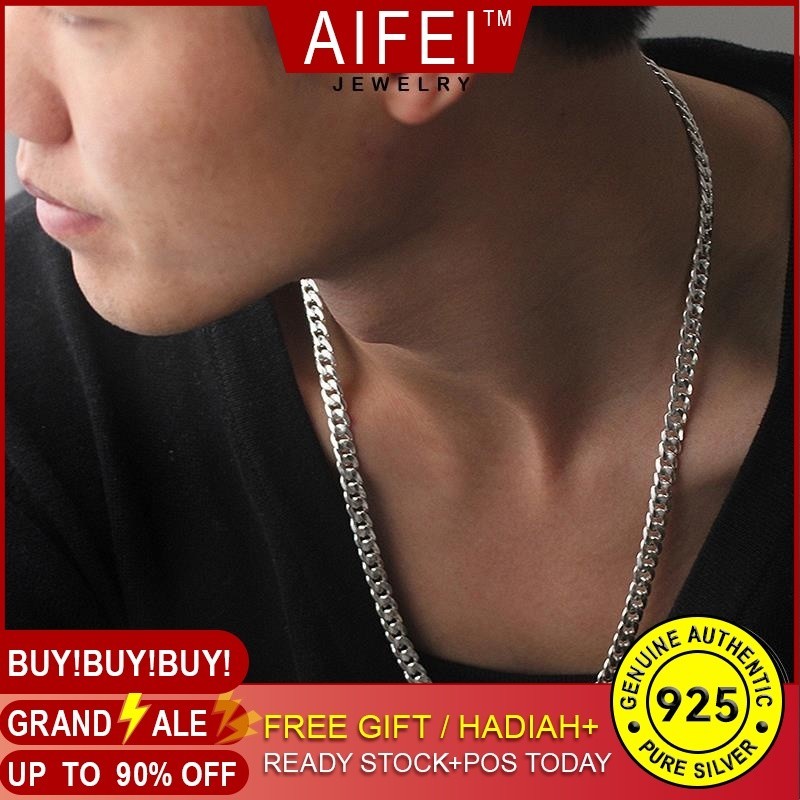 AIFEI JEWELRY Chain Sterling Lelaki For Silver Necklace Accessories Man 925 Perak Korean Pendant Leher 純銀項鏈 Fashion Men Original Whip Rantai N18
