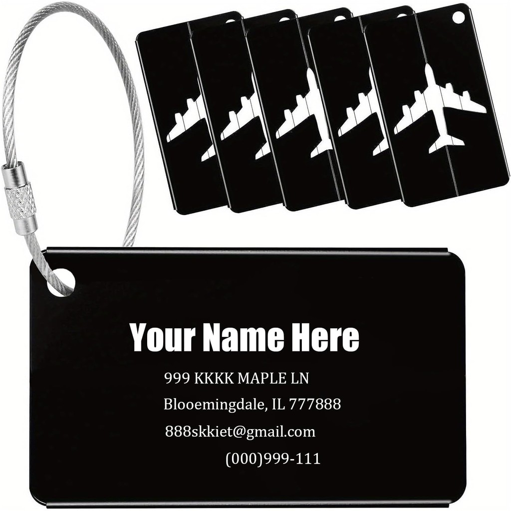 Personalized Luggage Tags, Custom Luggage Tag for Bag Id Custom Engraved Aluminum Luggage Tags Customised Name Tag for Travel (1pc) (Black)