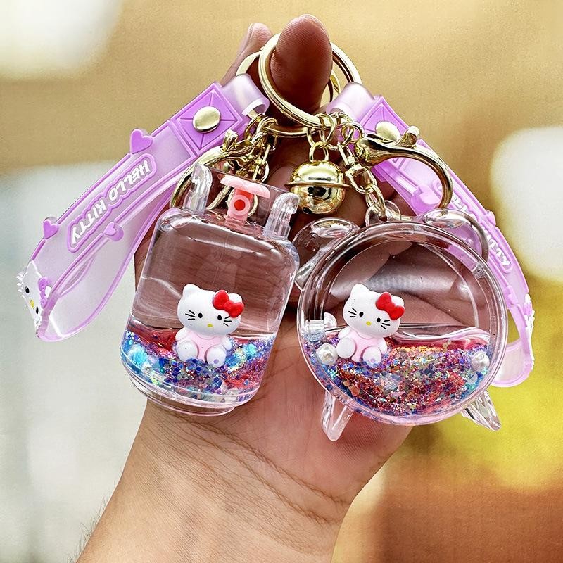 Mermaid girl KT cat quicksand keychain decoration chain lollipop girl heart gift