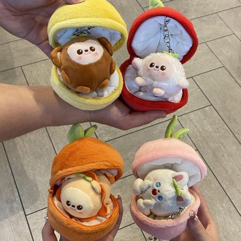 [Rayitrs] Creative Cartoon Animal Keychain ins Cute Fruit Apple Peach Keychain Men Women Couple Bag Ornaments Exchange Gifts Travel Bag Accessories