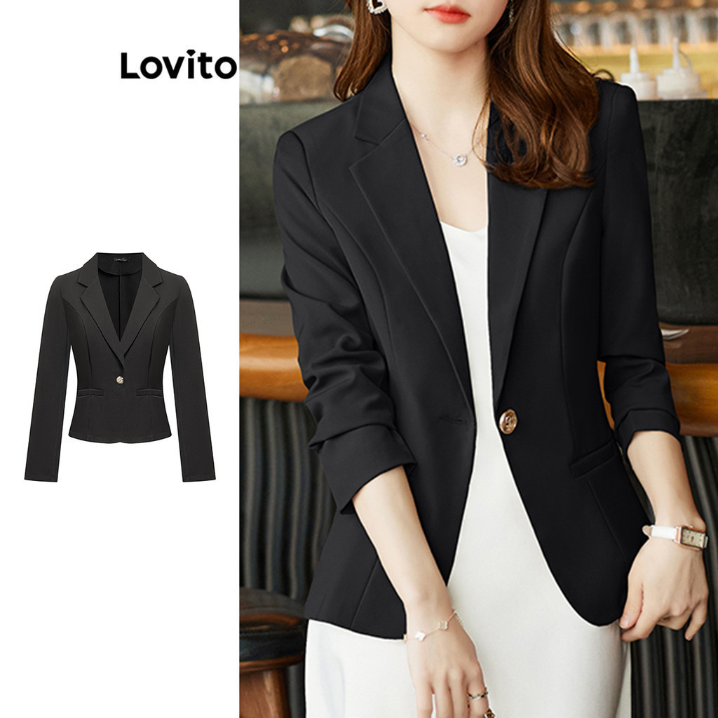 Lovito Casual Blazer Plain Button Blazer for Women L98AD160