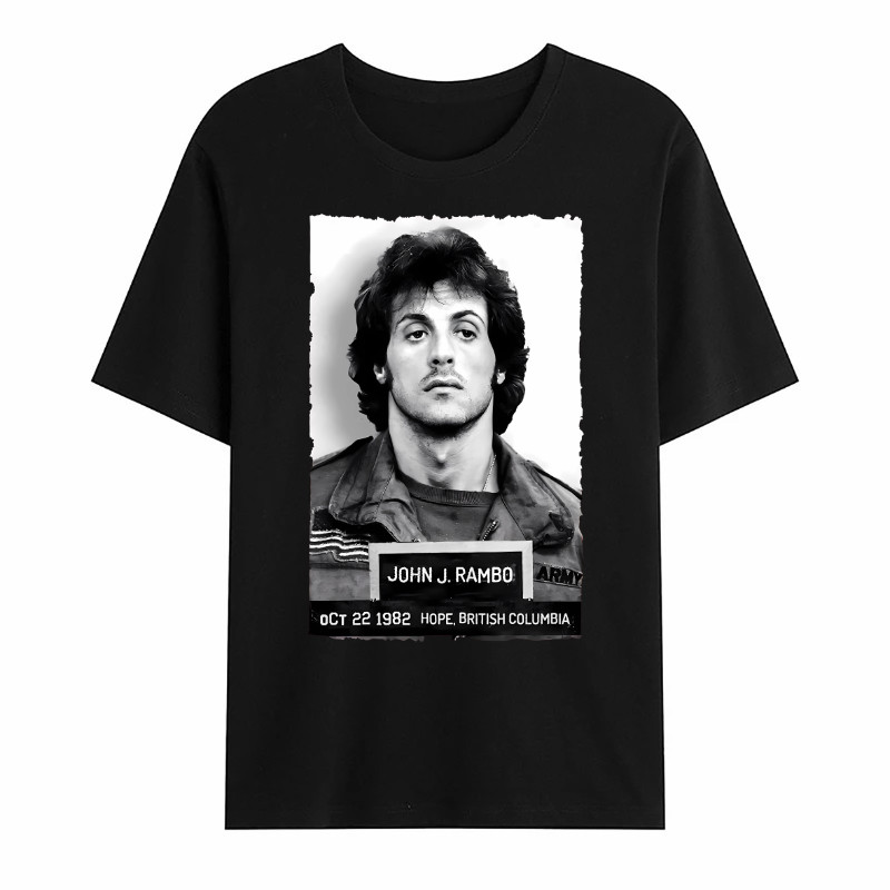 2024 Amazing Male T Oversized Essential Rambo Police Mugshot Funny Movie Tshirt Men Tshirts Graphic