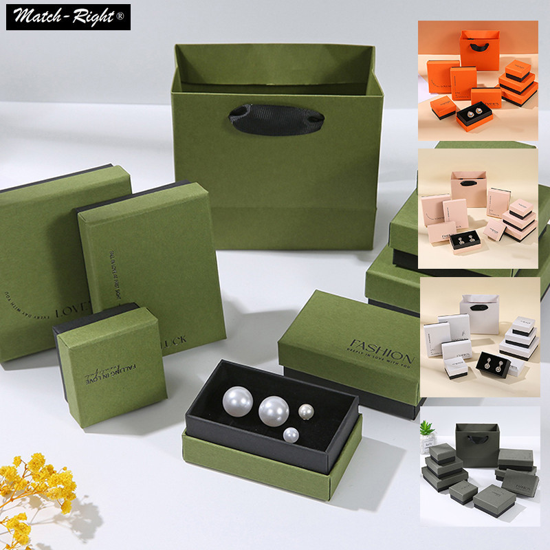 Classic Olive Green Jewelry Box with Sponge Inside Sweet Pink Orange Jewel Case for Earrings Necklace Ring Bracelet Display Paper Gift Boxes Accessory Storage