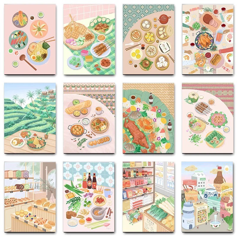 Food Chinese Indian Vietnamese Japanese Christmas Dinner Friend Family Poster Wall Art Pictures Canvas Painting Room Home Decor