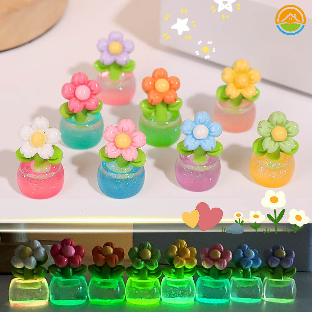 1/2/5Pcs Mini Luminous Flowerpot Plants Ornaments - Creative Night Glowing Resin Bonsai Home DIY Micro Landscape Decorations