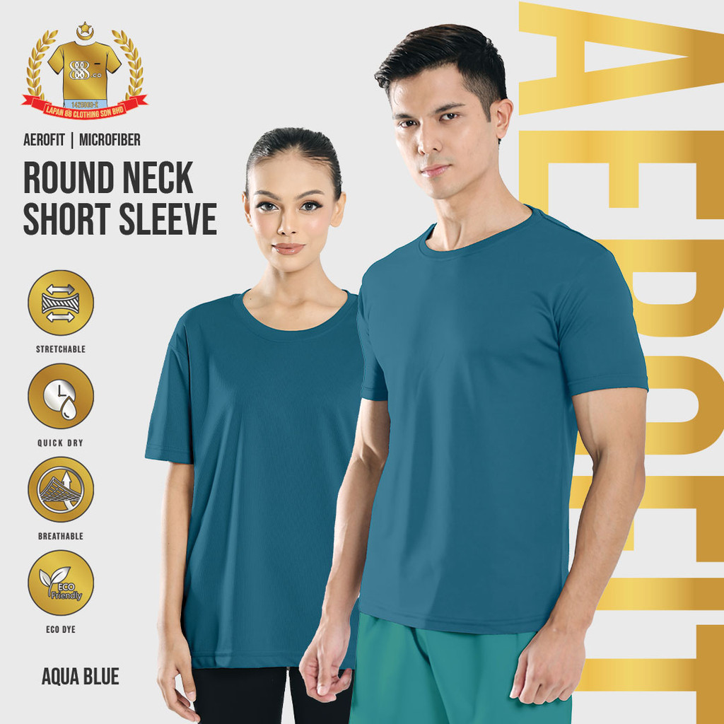 888.CO MICROFIBER ROUNDNECK SHORTSLEEVE T-SHIRT (FAST-DRY/COOL-MAX) ANTI-BACTERIA T-SHIRT AQUA BLUE