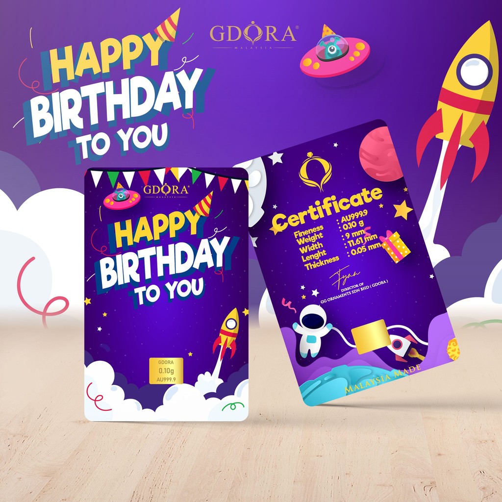 GDORA Gold Bar 0.10gram Happy Birthday Purple 999.9