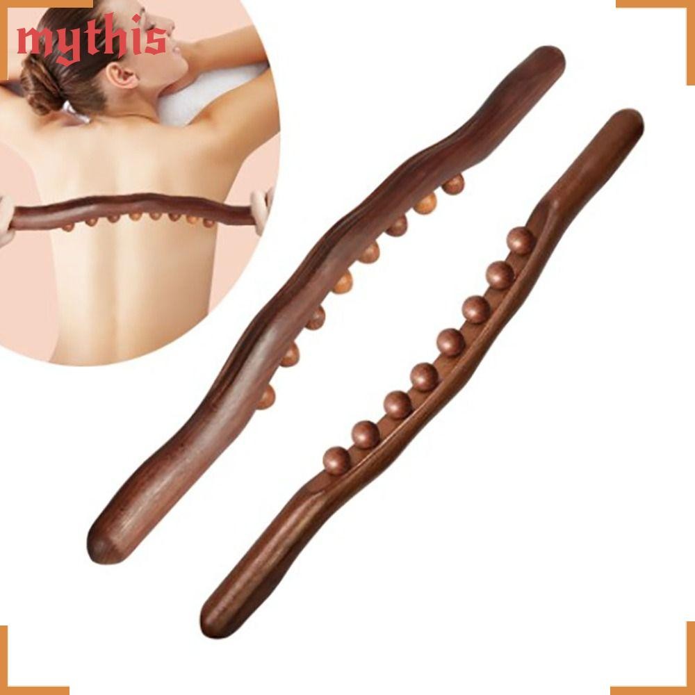 [MYTHIS] Massage Roller Carbonized Wood 8/20 Beads Effective Relaxing Body Back Therapy Wand