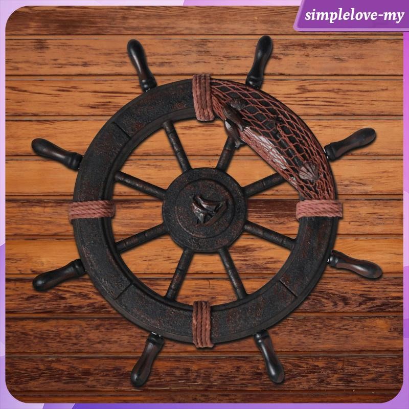 [SimpleloveMY] Vintage Mediterranean Decoration Wood Ship Wheel Boat Rudder Ornament Nautical Birthday Party Decoration Supplies