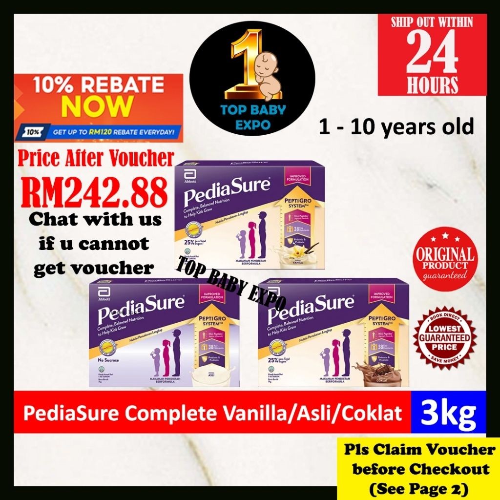 Pediasure Peptigro (Vanilla / Asli / Chocolate) (3kg) Exp: 06/2026 (Vanila/Plain/Coklat) (Newest Stock)