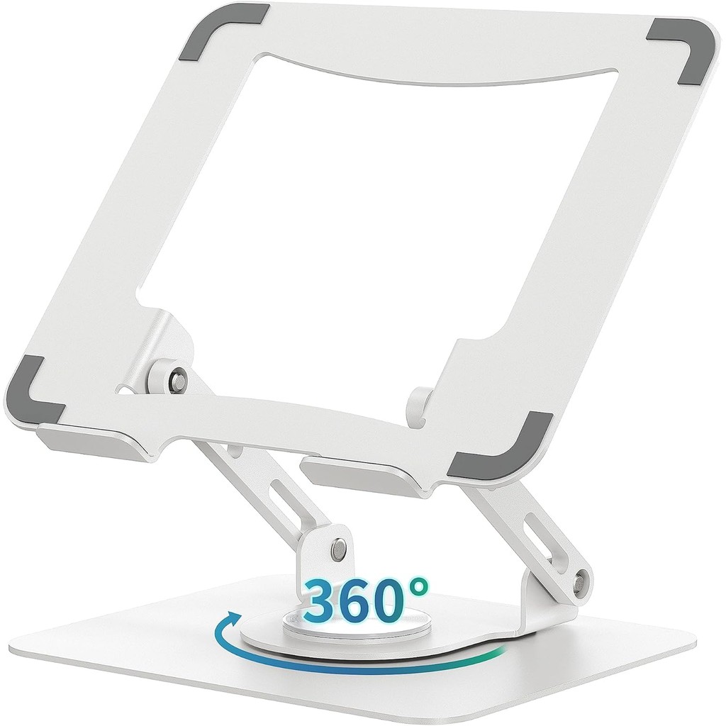 Laptop Stand with 360° Rotating Base, Ergonomic Computer Riser for Desk, Adjutable Height Muti-Angle, Foldable Laptop