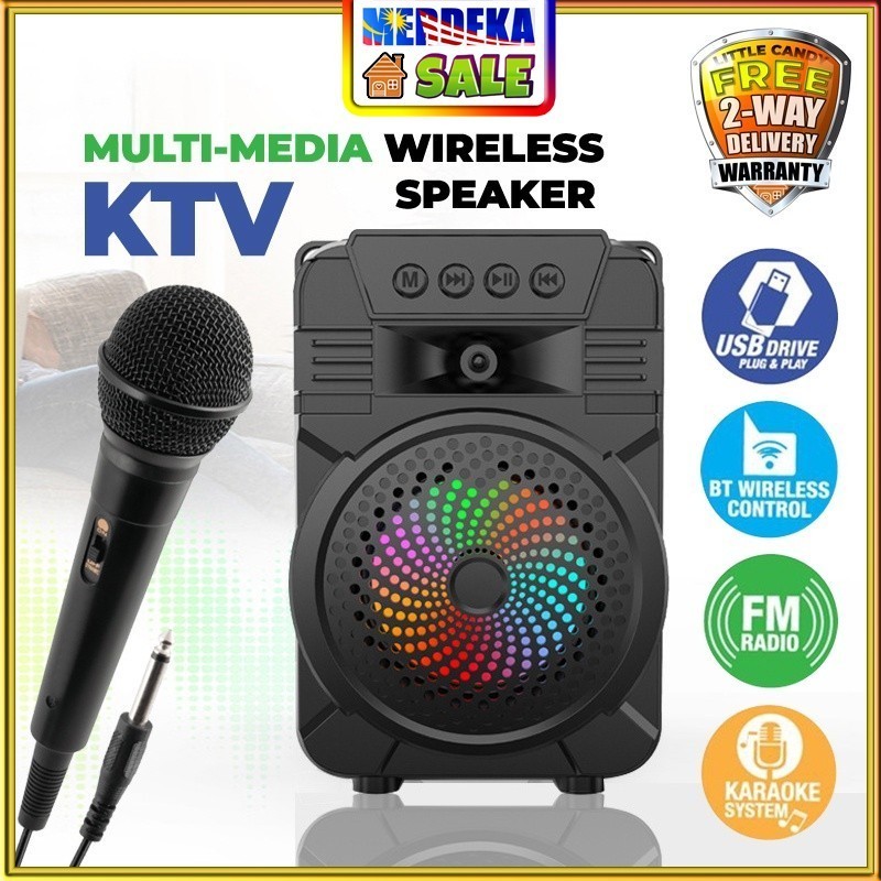 Portable USB Bluetooth Radio KTV Speaker Super Bass Audio Home Party Karaoke Wireless Player With FM/TF/Microphone Slot