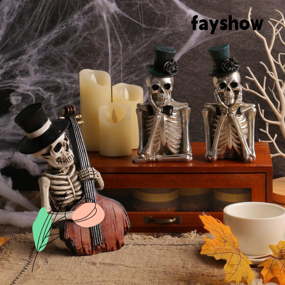 FAYSHOW Halloween Ornaments, Halloween Decorations Resin Skeleton Figurines, Creative Ghost Festival Ornament Haunted House Props