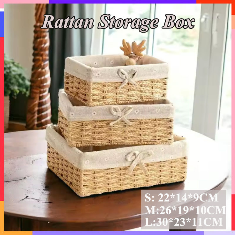 Rattan Paper Rope Woven Storage Basket Desktop Handwoven Storage Box Snack Picnic Organizer Bath Towel Sundry Container