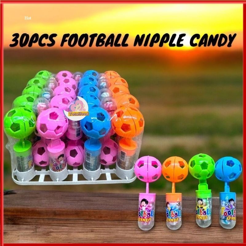 30pcs x 3g Leanseng Football Nipple Candy Lollipop Fruits (if Shake , got sound) funny toys candy