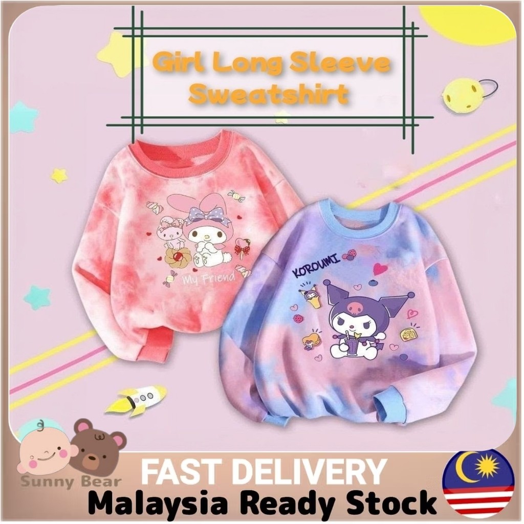 Baju Peluh Lengan Panjang Budak Perempuan Kid Girl Long Sleeve Sweatshirt Sweater Cartoon Casual Top Tie Dye Jacket