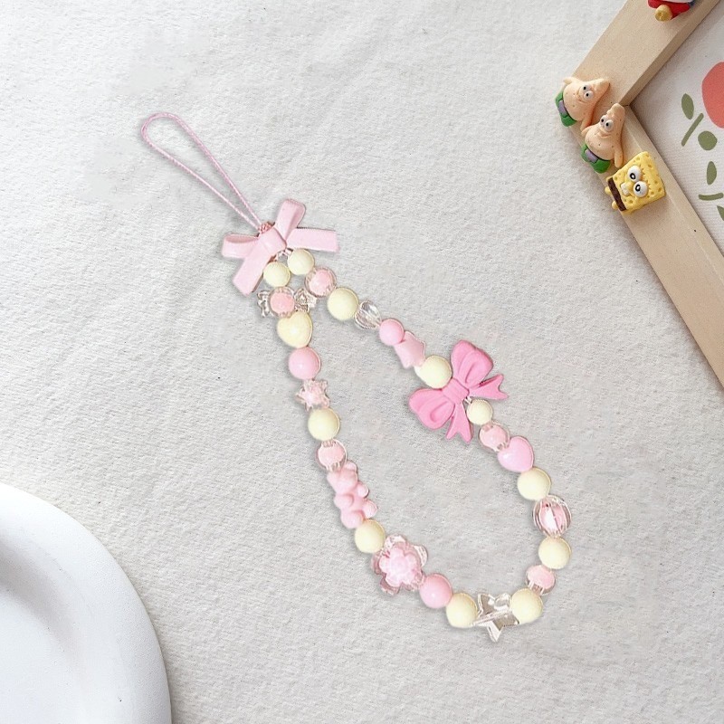 Mobile Phone Case Anti-lost Lanyard DIY Bracelet Pearl Short Wrist Strap Creative Fashion Flowers Heart Love Key Chain