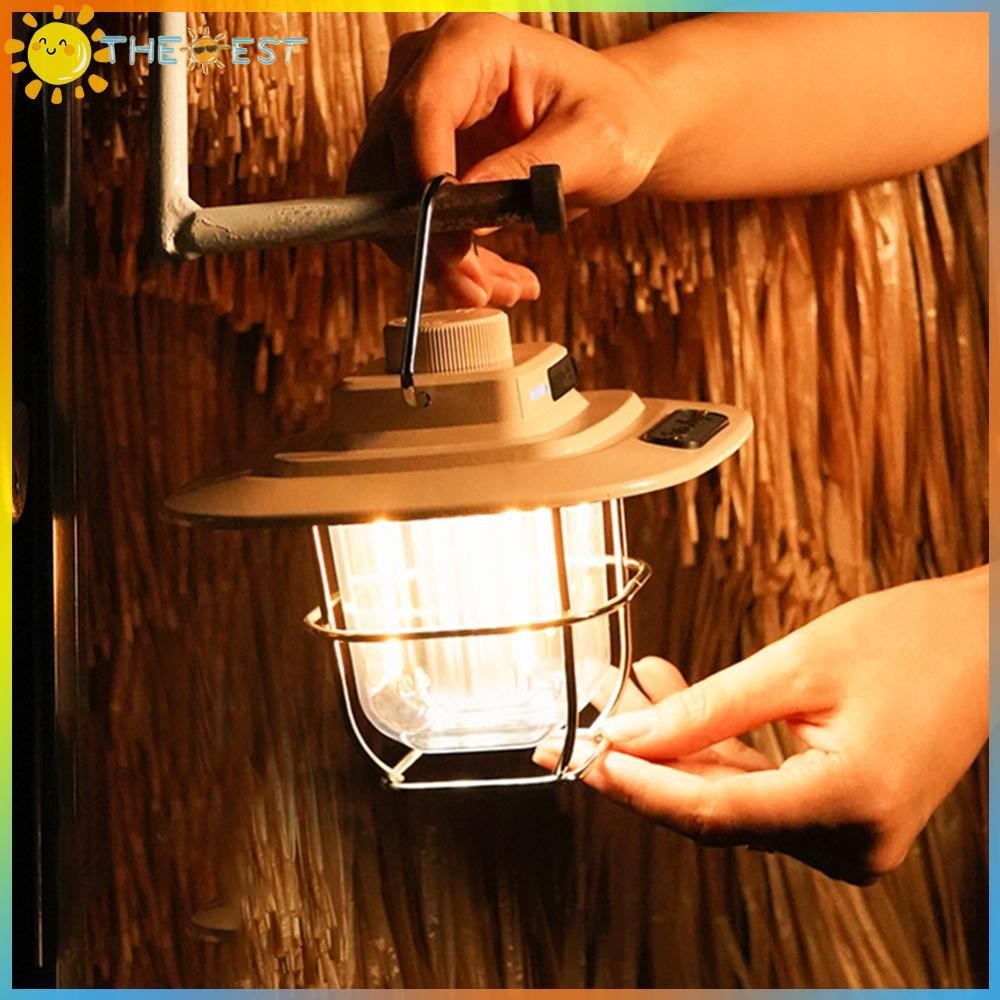 Local Delivery ? 4500mAh LED Camping Lamp USB Rechargeable Hanging Camping Light Warm Dimmable Retro Camping Lighting with Hook for Outdoor Equipment