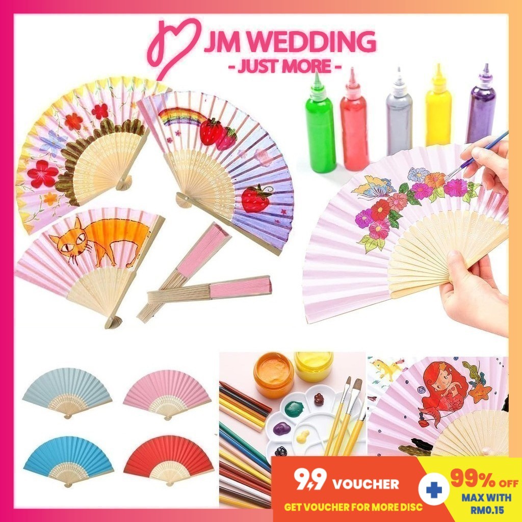 Drawing Art Craft Bamboo Paper Hand Fan/Kertas Kipas Tangan Toy Mainan Diy Kid School Alat Lukisan