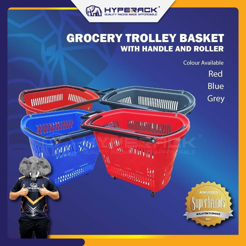 HYPERACK ™️ [Fast Delivery] Grocery Basket Handle with Roller Shopping Basket Trolley Basket