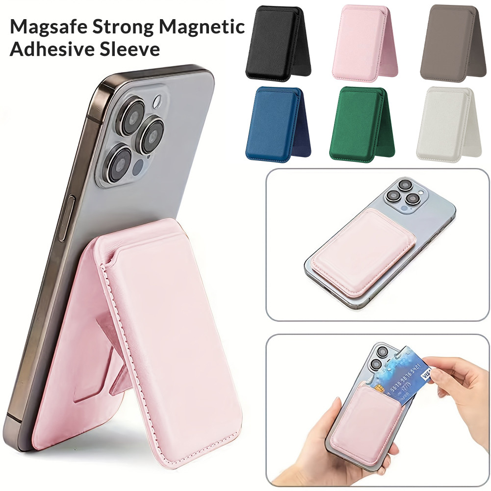 Eco-Friendly PU Phone Wallet Stand with Magnetic Card Holder Compatibility for Magsafe Users