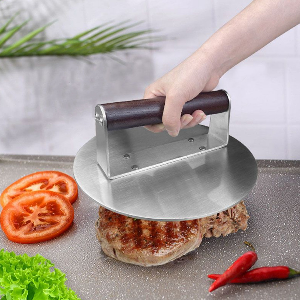 olimpidd|  Flat Surface Burger Press Premium Stainless Steel Burger Press with Wood Handle Heavy Duty Meat Smasher for Bbq Grill Tool Perfect for Panini Beef Sausage