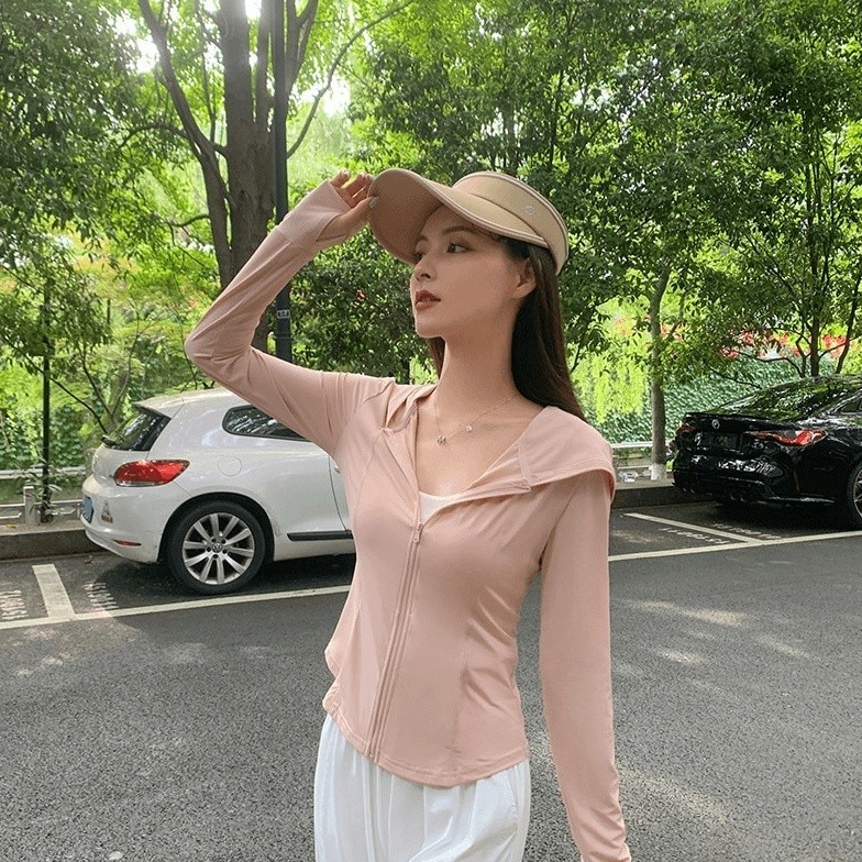 Yoga Stand Collar Sun Protection Slim Fit Musim Panas Jaket Ketat Yoga Luaran UV Bernafas Sukan Slimming Gaya Nipis