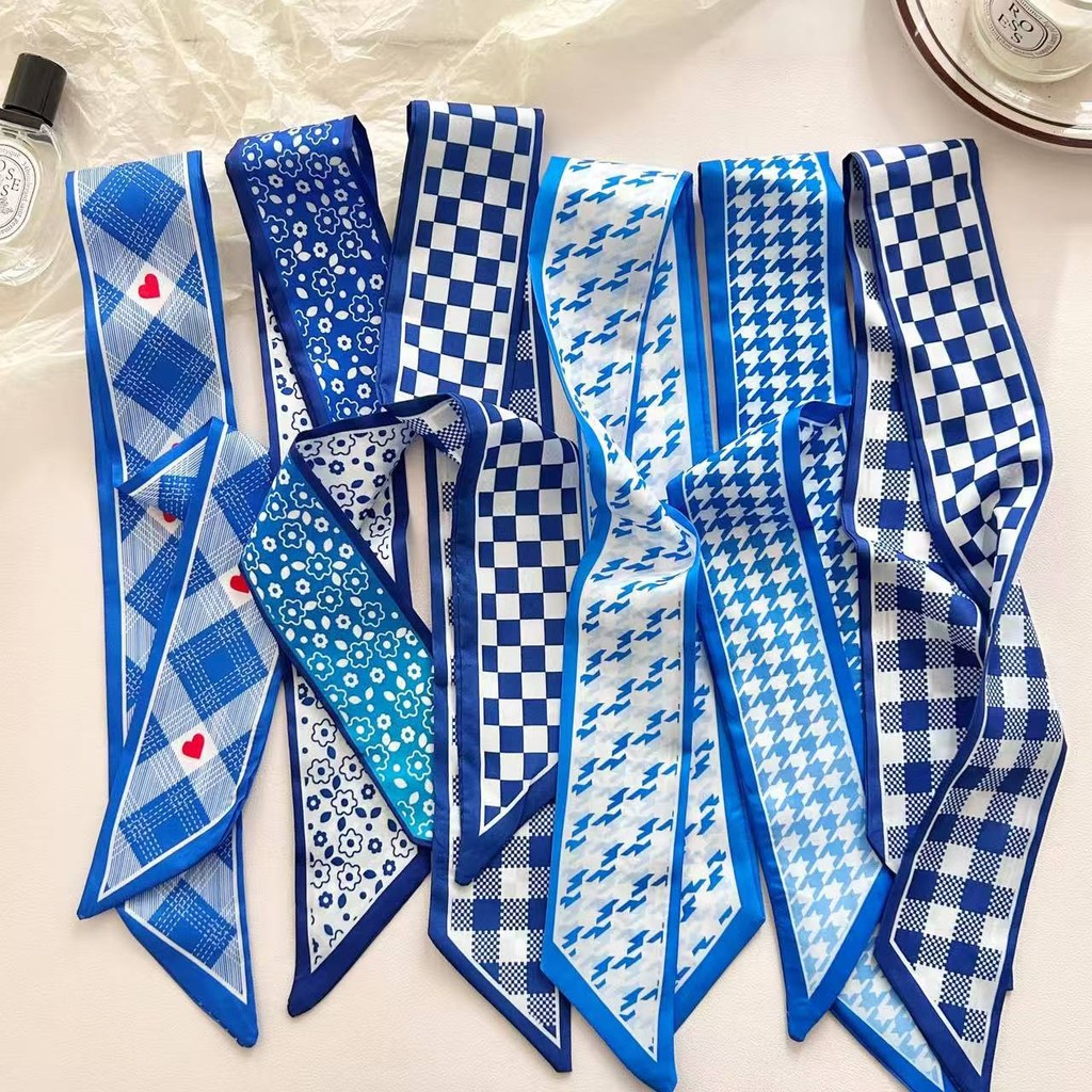 Korean style Klein blue silk scarf headband for women twilly scarf for bags handle hair accessories for women SJ0778