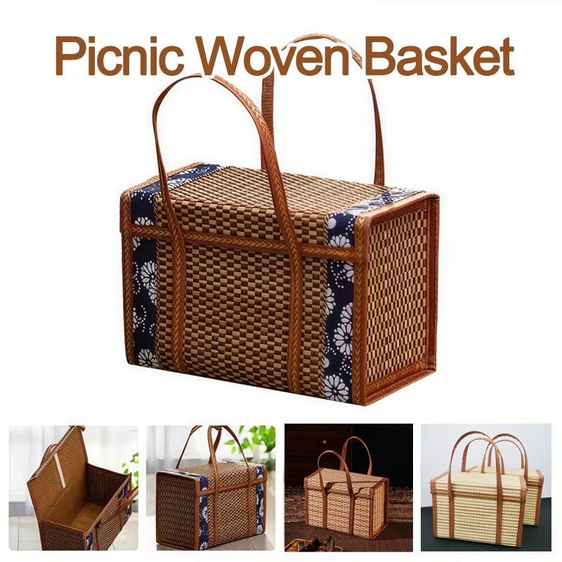 Multiple Size Picnic Woven Basket Multi-purpose Foldable Rattan Basket Food Fruit Basket Bakul Rotan
