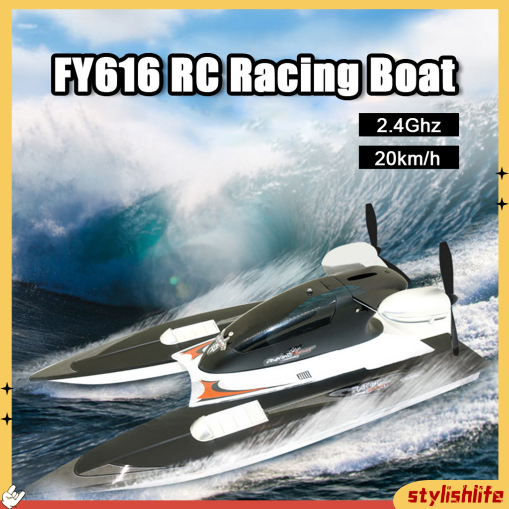 [stylishlife] 1 Set Remote Control Speedboat Waterproof Capsize Protection Anti-Interference Rechargeable Simulation Model Toys High Speed RC Racing Boat 24G Electric Model Toys B