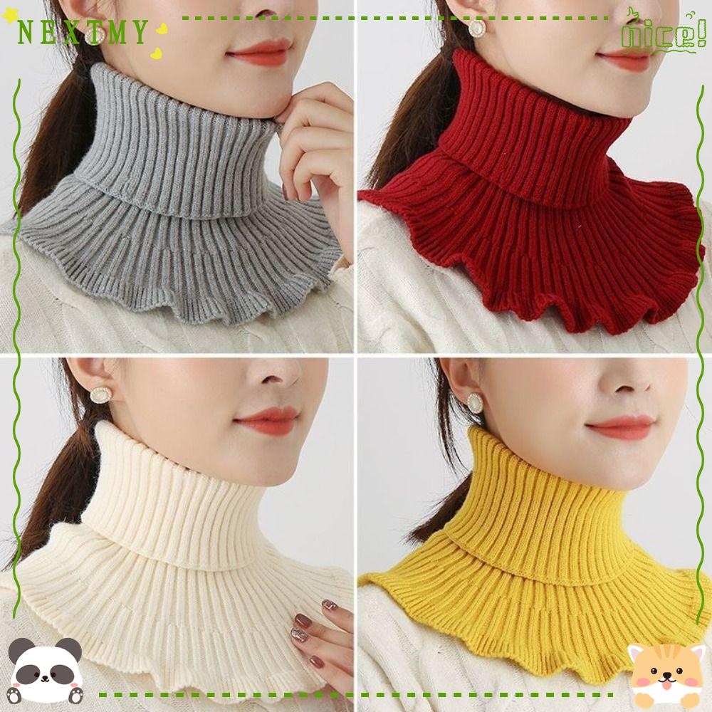NEXTMY Knitted Fake Collar, Windproof Detachable Scarf, Fashion Winter With Wooden Ears Warm Turtleneck Men Women