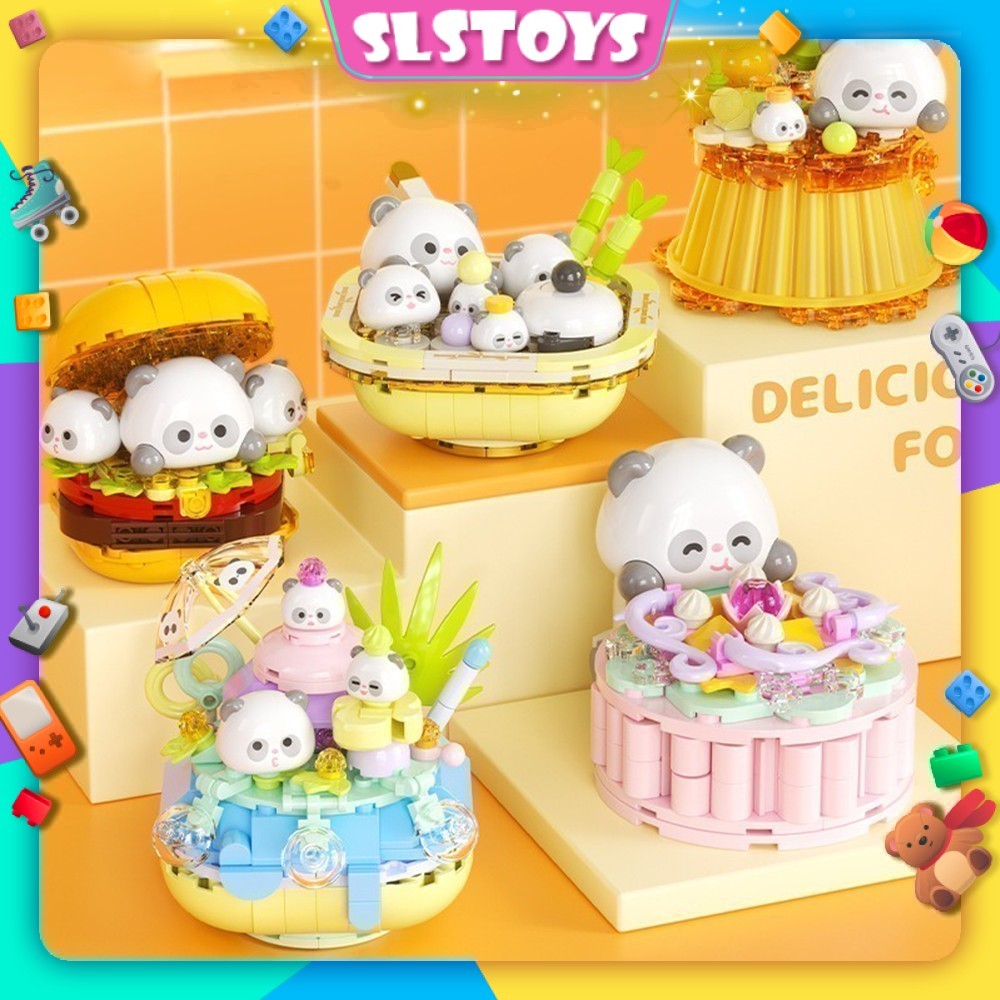 Jaki Block Little Panda The Gourmet Journal Series Food Dessert Pudding Cake Display Deco Decoration Building Brick
