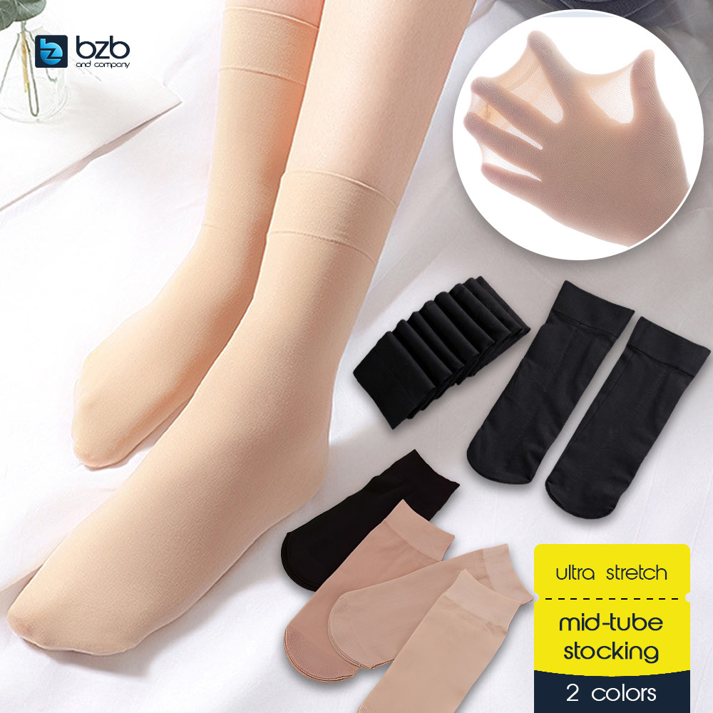 Plain Silk Cotton Socks Women Anti-Slip Breathable Mid-Tube Elastic Stoking Stoking Wanita 短款丝袜