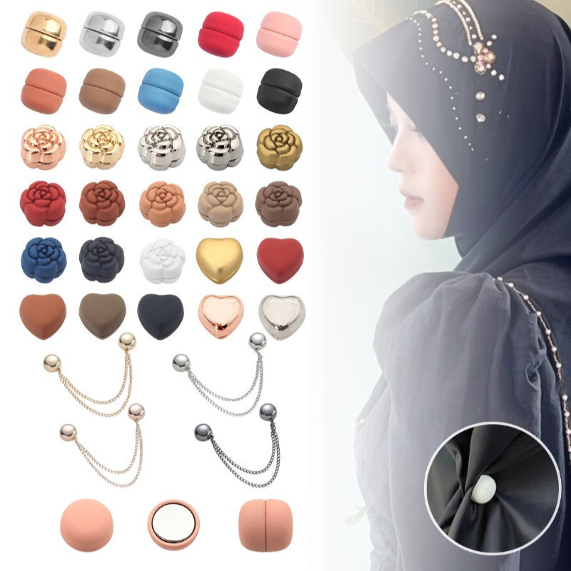 Flower Love Chain Color Magnetic Scarf Buckle Seamless Strong Magnetic Muslim Hijab Fixing Buckle Fashion Wear Accessories Gift